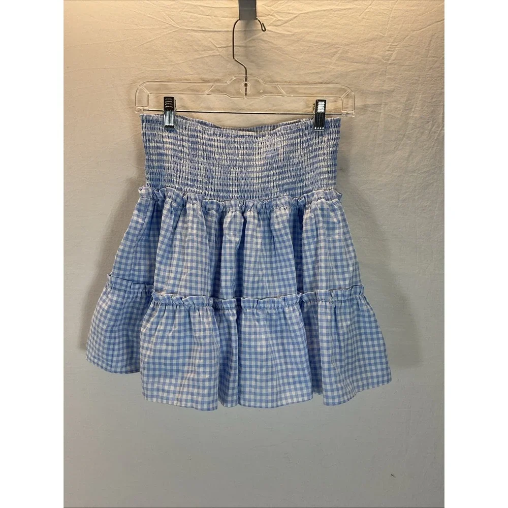 J Marie The‎ Julia Skort size L Blue and white smocked tiered Linen Gingham